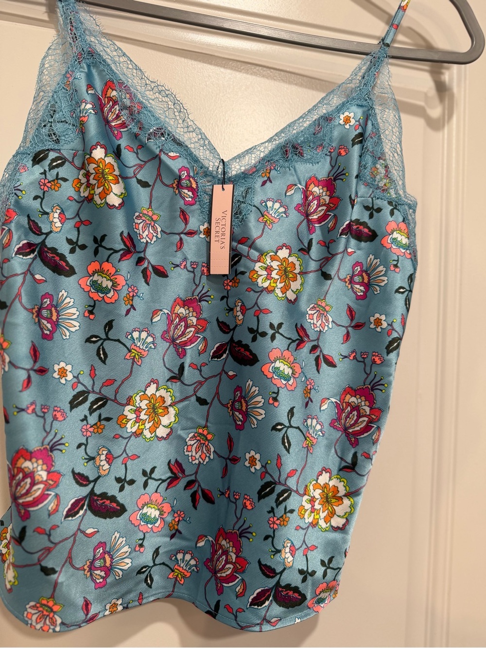 New Victoria's Secret Cami Tank Top Womens Size XS Floral Lace Trim Satin NWT